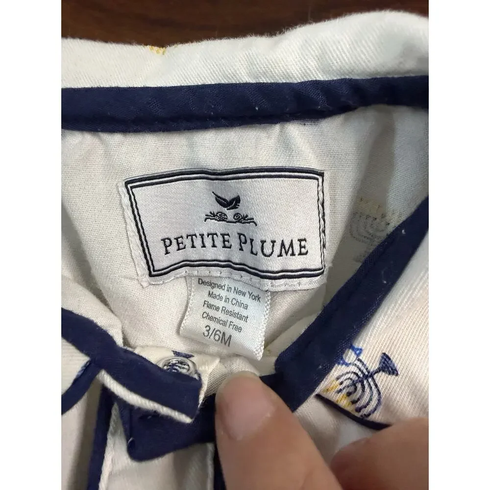 Baby Neutral Cream and Navy Trim Footless Pajama Romper